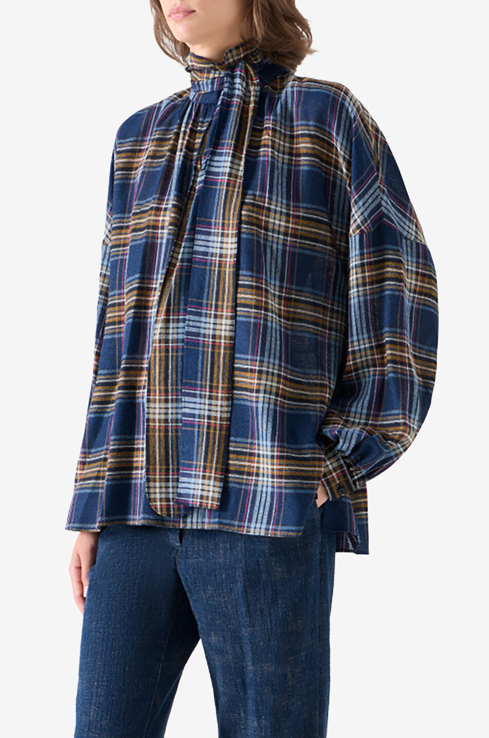 AKRIS PUNTO Blouse à carreaux ample en laine mélangée à lavallière Femme MULTICOLORE 7