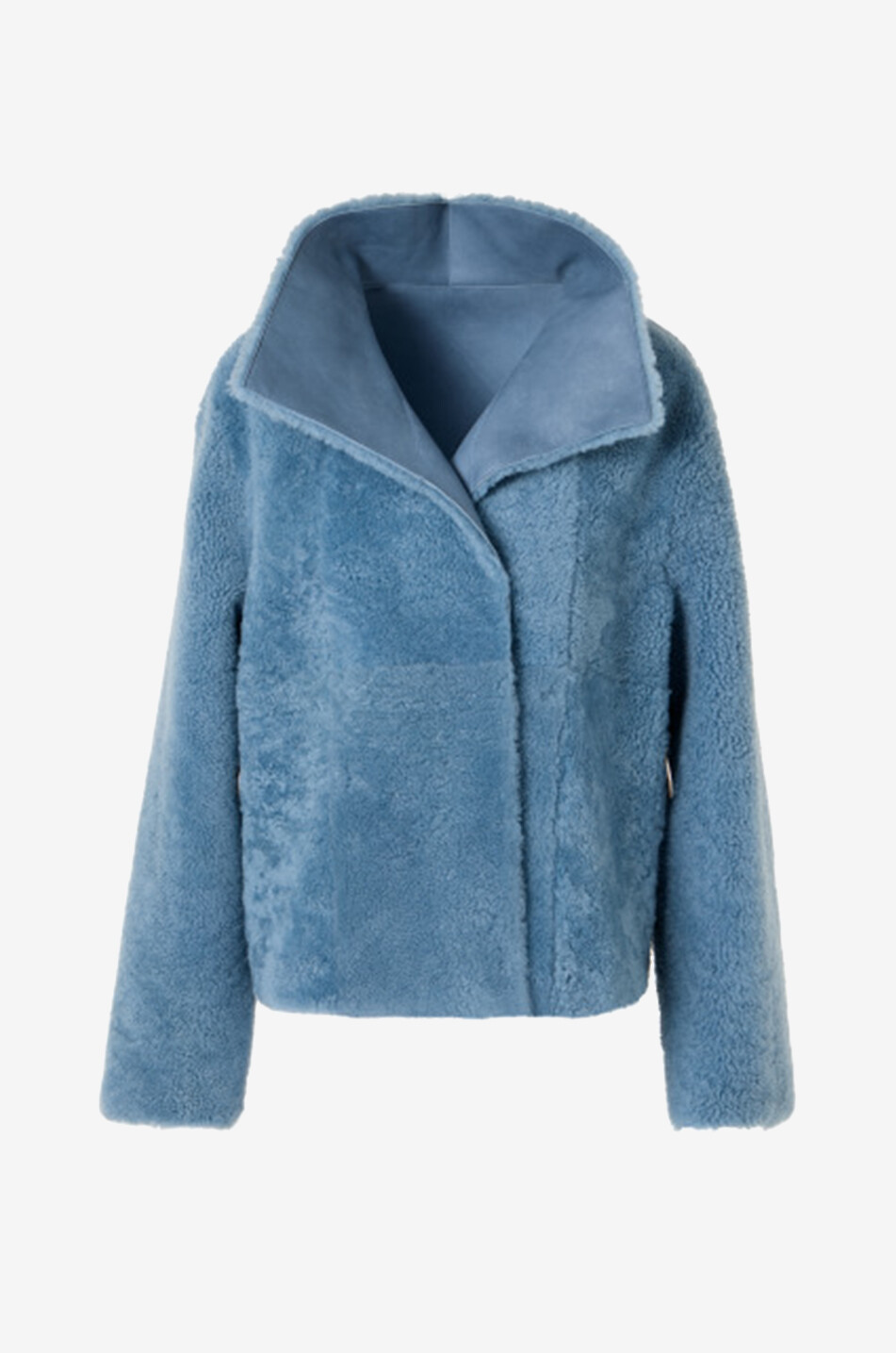 AKRIS PUNTO Reversible shearling short coat with funnel neck Women LIGHT BLUE 7