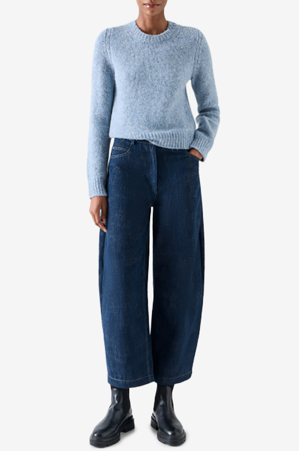 AKRIS PUNTO Alpaga mixed-knit round-neck pullover Women LIGHT BLUE 3