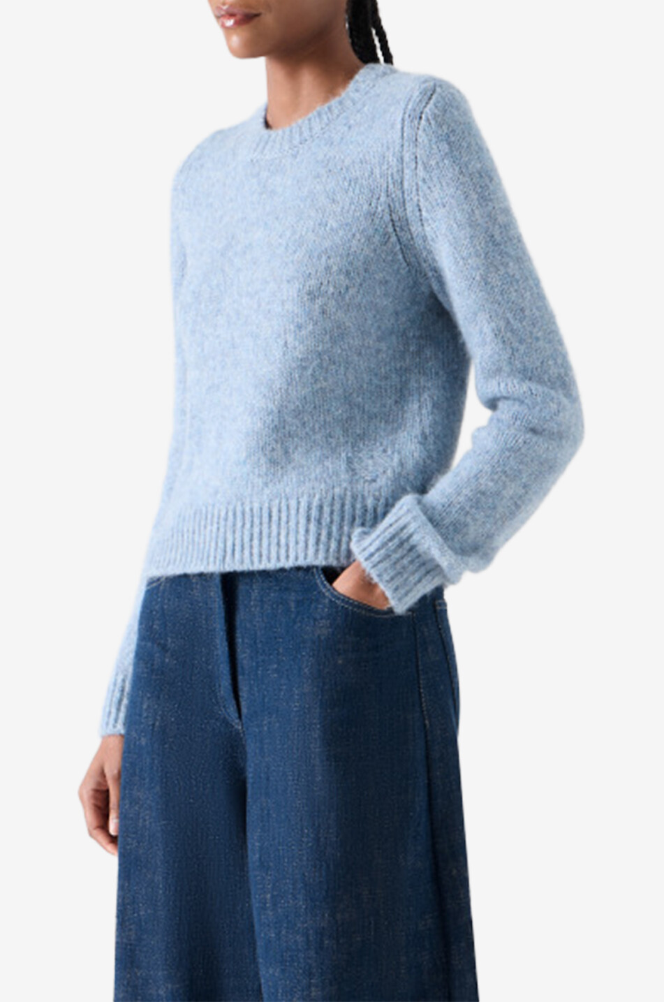 AKRIS PUNTO Alpaga mixed-knit round-neck pullover Women LIGHT BLUE 6