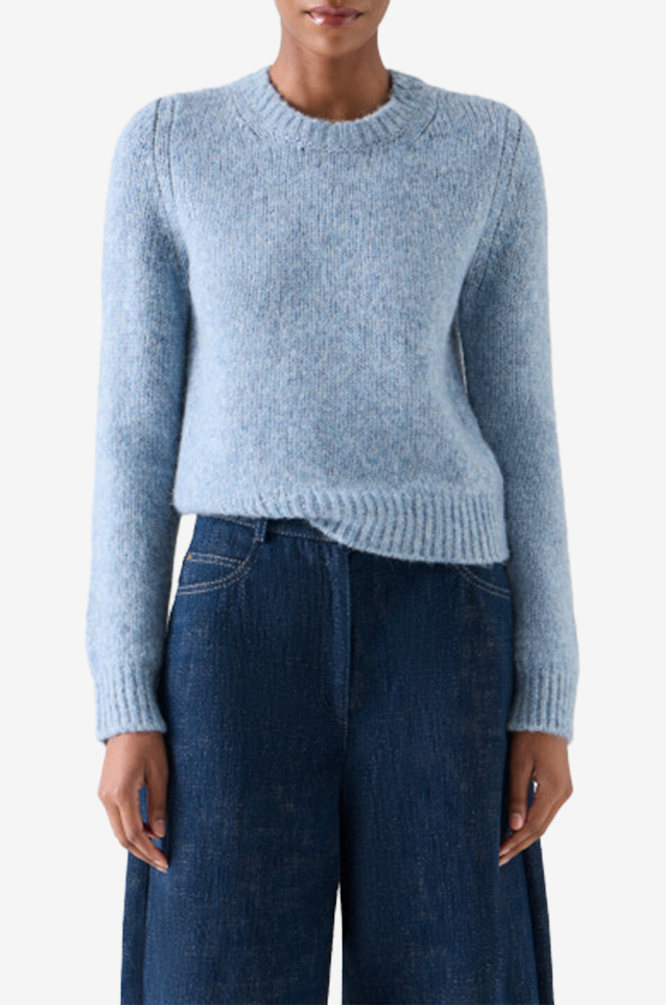 AKRIS PUNTO Alpaga mixed-knit round-neck pullover Women LIGHT BLUE 7