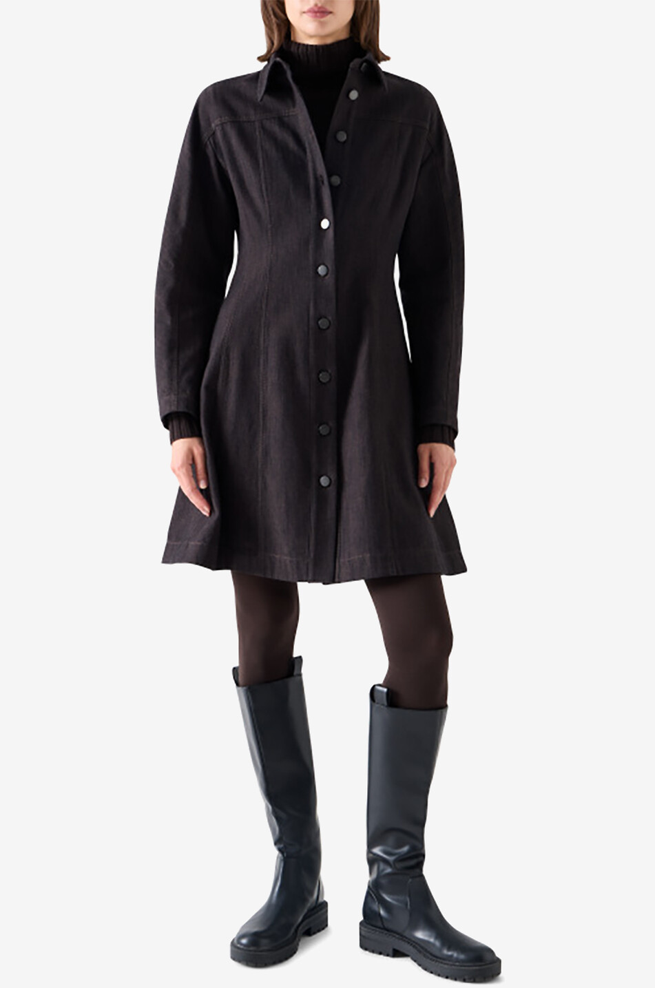 AKRIS PUNTO Fit-and-flare mini shirt dress in winter denim Women DARK BROWN 3