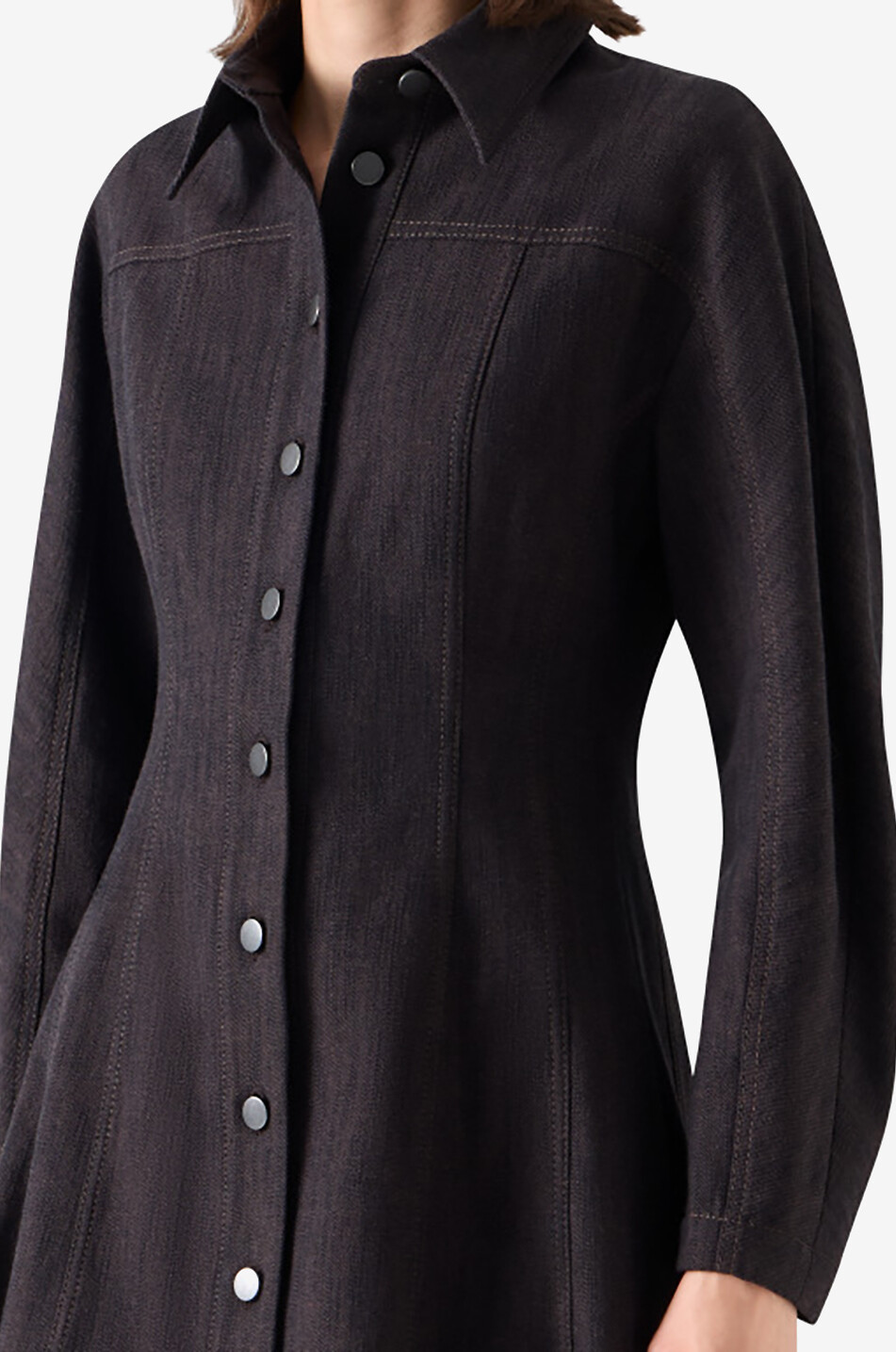 AKRIS PUNTO Fit-and-flare mini shirt dress in winter denim Women DARK BROWN 5
