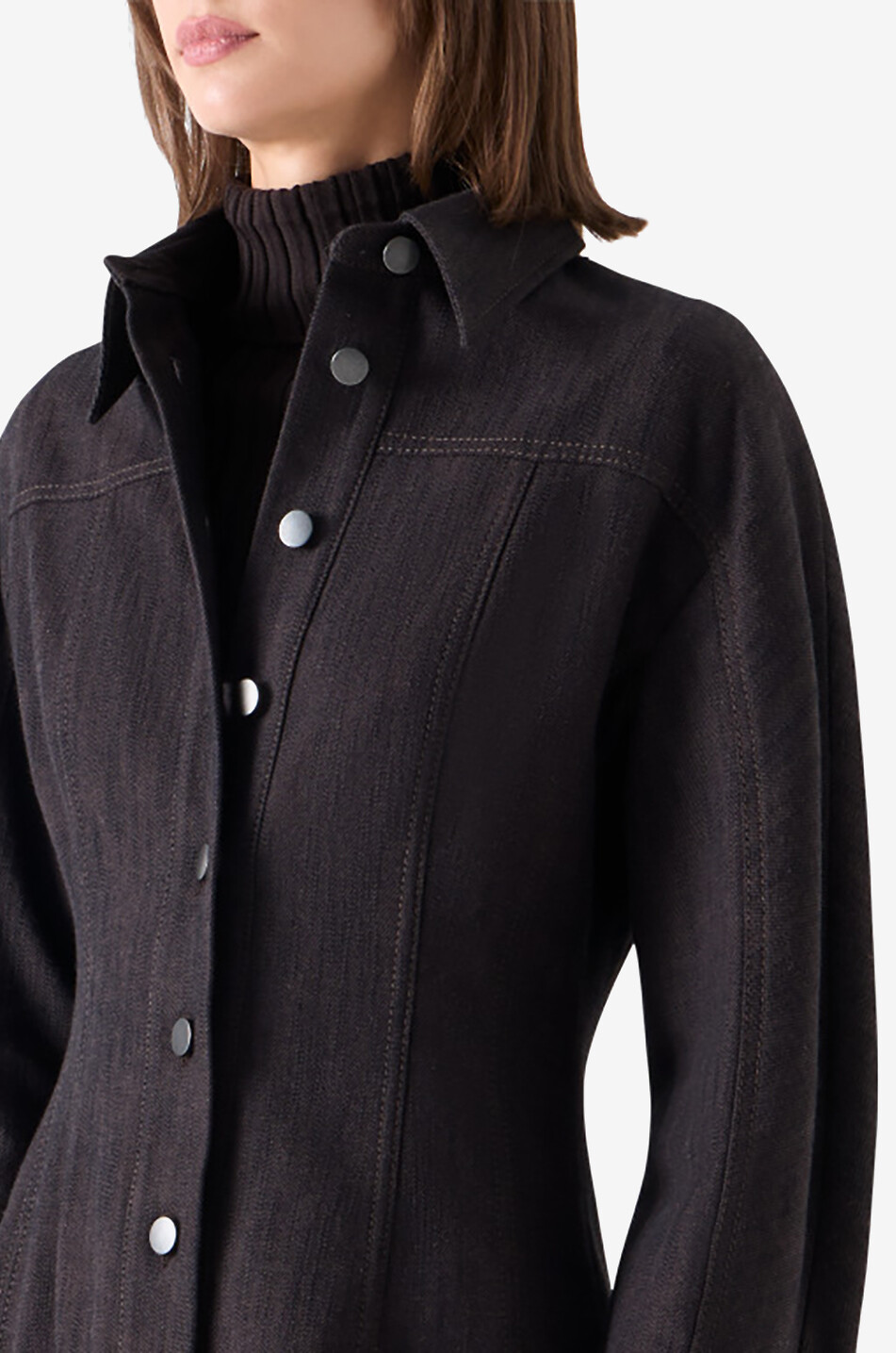 AKRIS PUNTO Fit-and-flare mini shirt dress in winter denim Women DARK BROWN 6