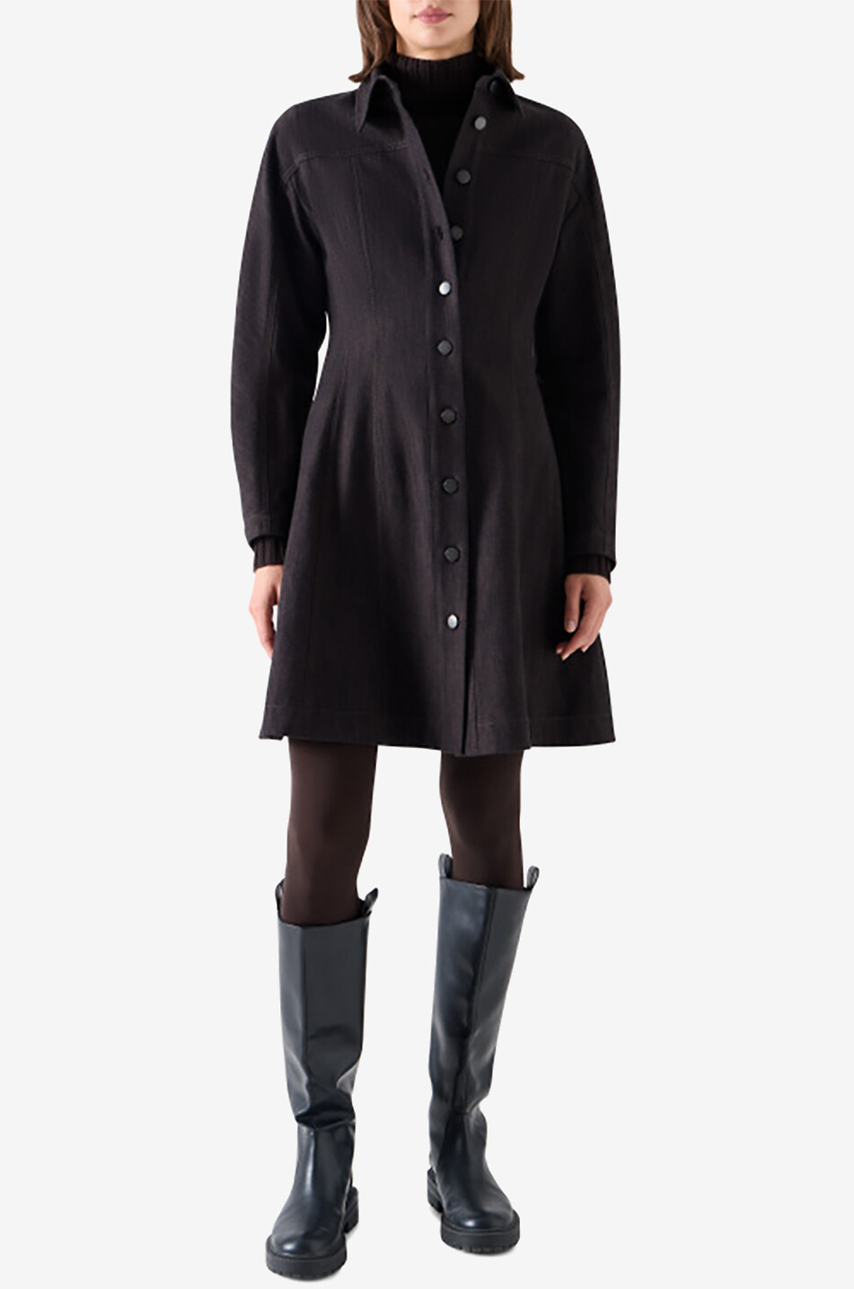 AKRIS PUNTO Fit-and-flare mini shirt dress in winter denim Women DARK BROWN 7