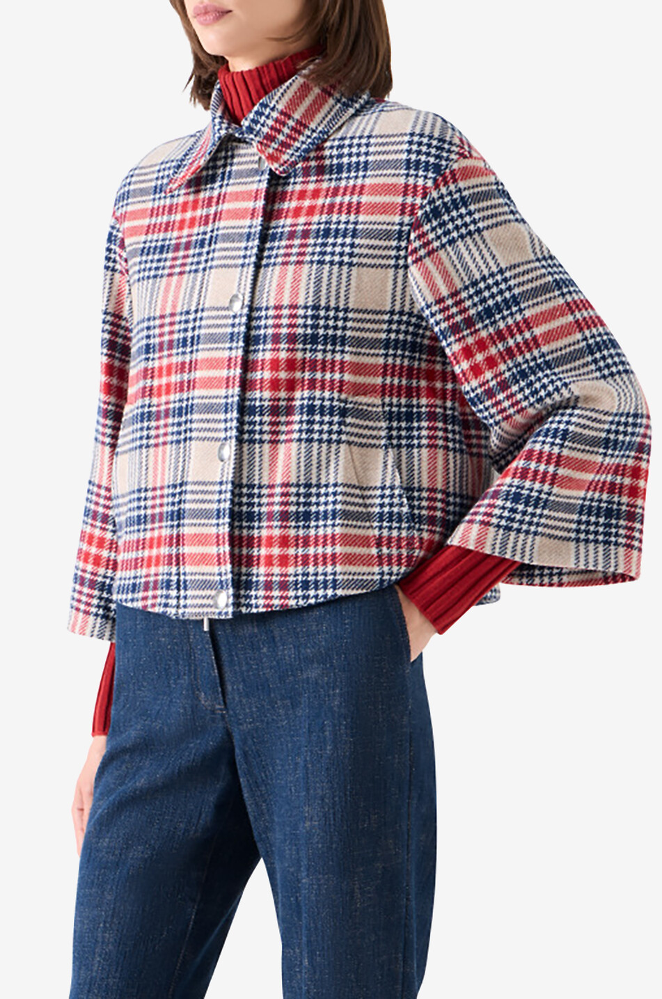 AKRIS PUNTO Kurze karierte Jacke aus Wollmischung Damen BUNT 5