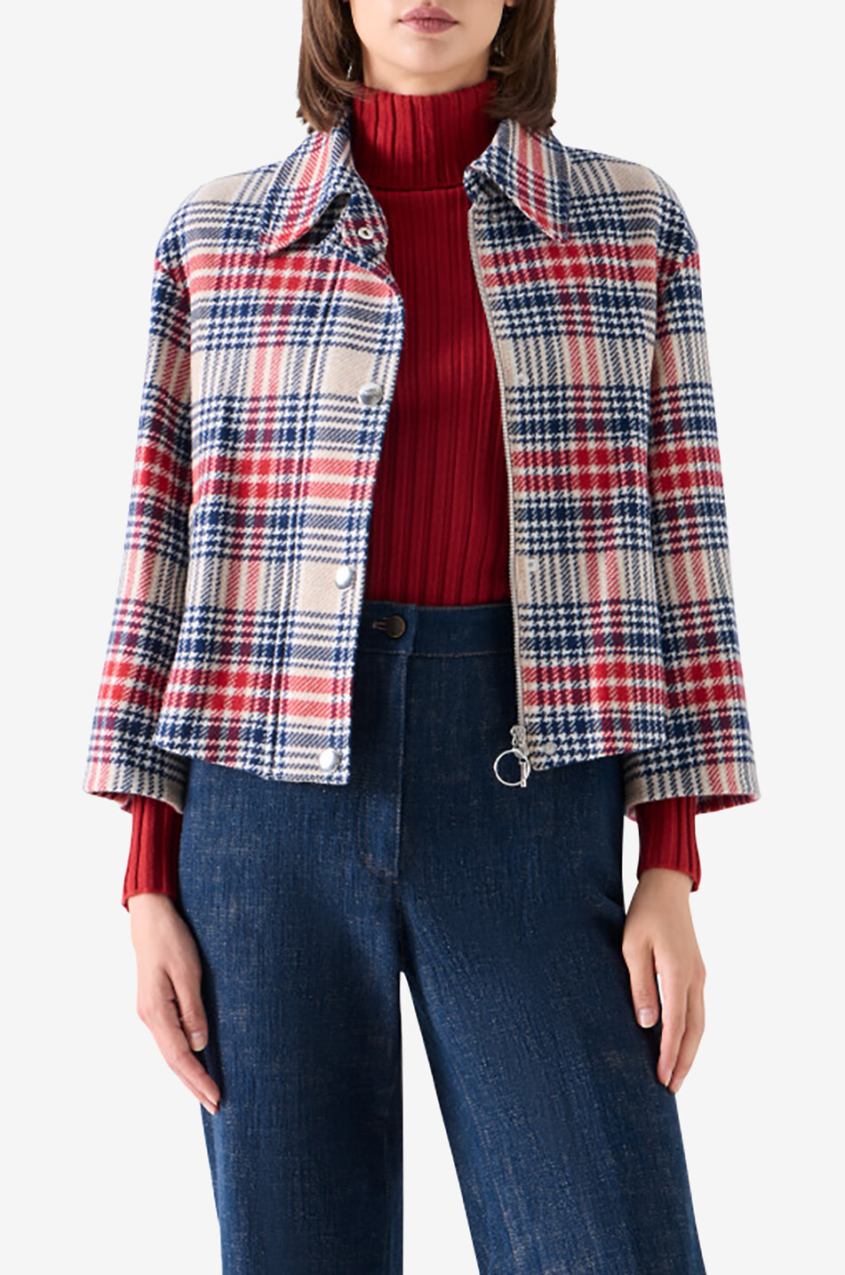 AKRIS PUNTO Kurze karierte Jacke aus Wollmischung Damen BUNT 7