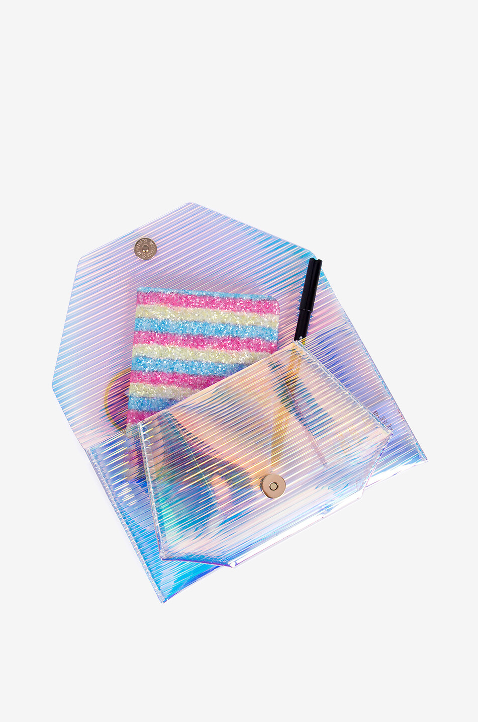 HELIO FERRETTI Pochette enveloppe en PVC texturé holographique à pression Maison MULTICOLORE 2