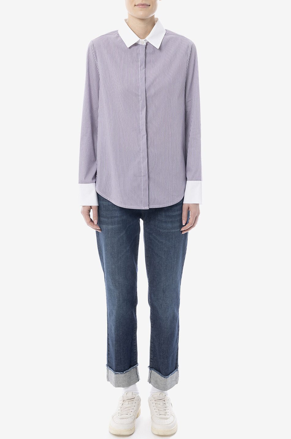 YC MILANO Striped A-line long-sleeve shirt Women BLUE 3