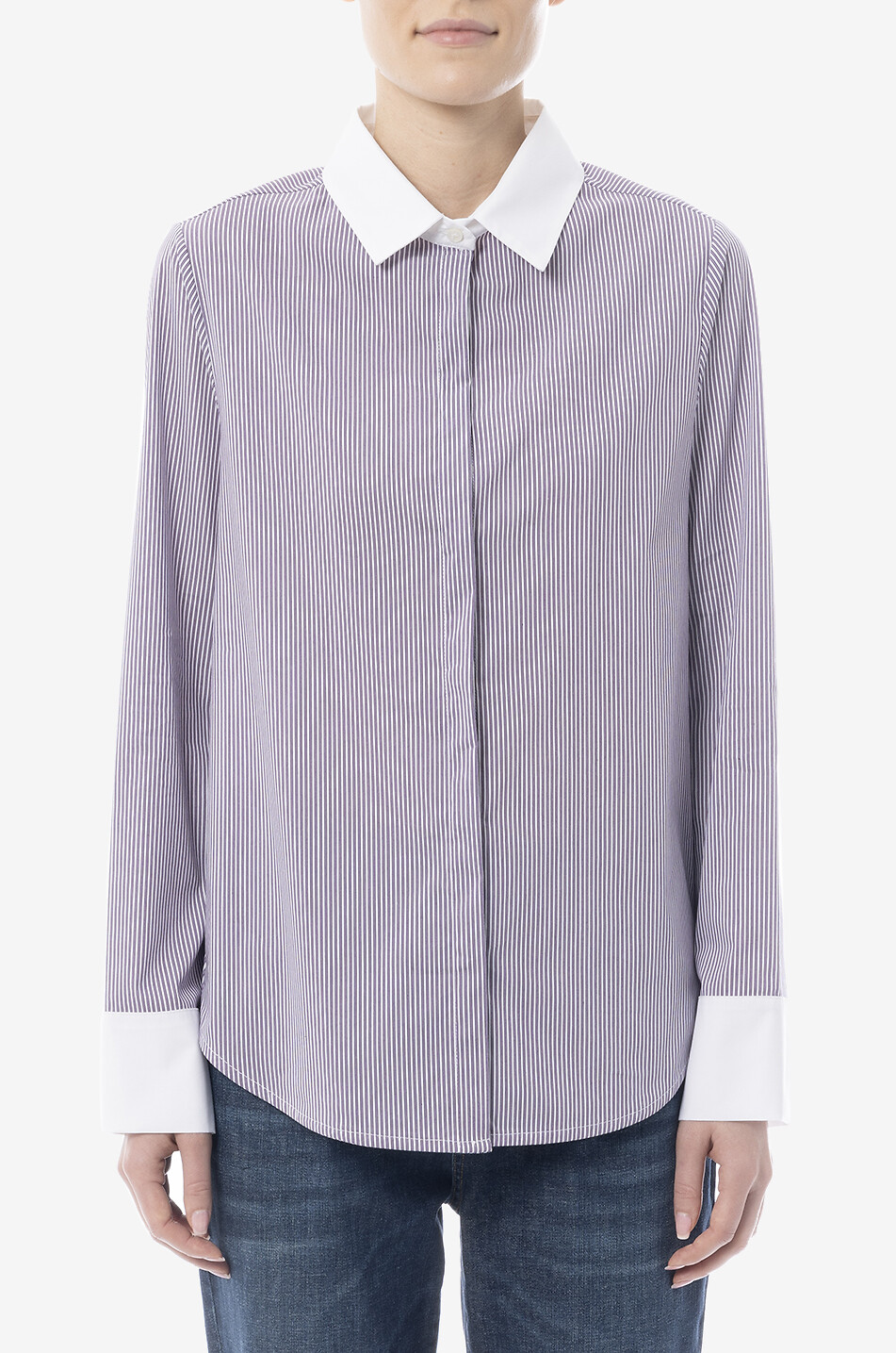 YC MILANO Striped A-line long-sleeve shirt Women BLUE 4