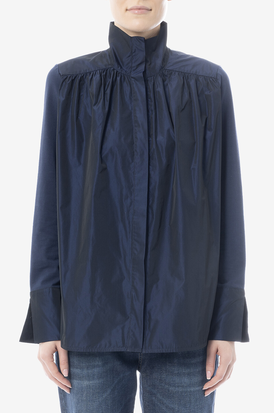 YC MILANO Weites gerafftes Hemd aus Taft mit Stehkragen Damen DUNKELBLAU 4