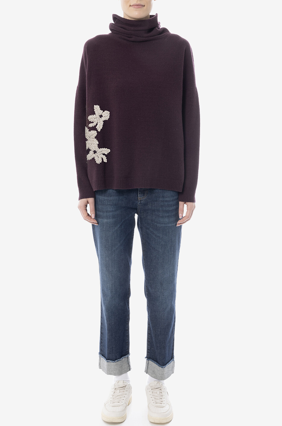 YC MILANO Pull à col montant en laine brodé de fleurs Femme ROUGE FONCÉ 3