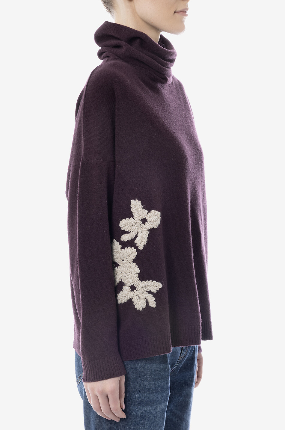 YC MILANO Pull à col montant en laine brodé de fleurs Femme ROUGE FONCÉ 4