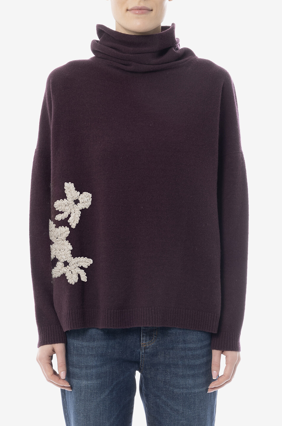 YC MILANO Pull à col montant en laine brodé de fleurs Femme ROUGE FONCÉ 5