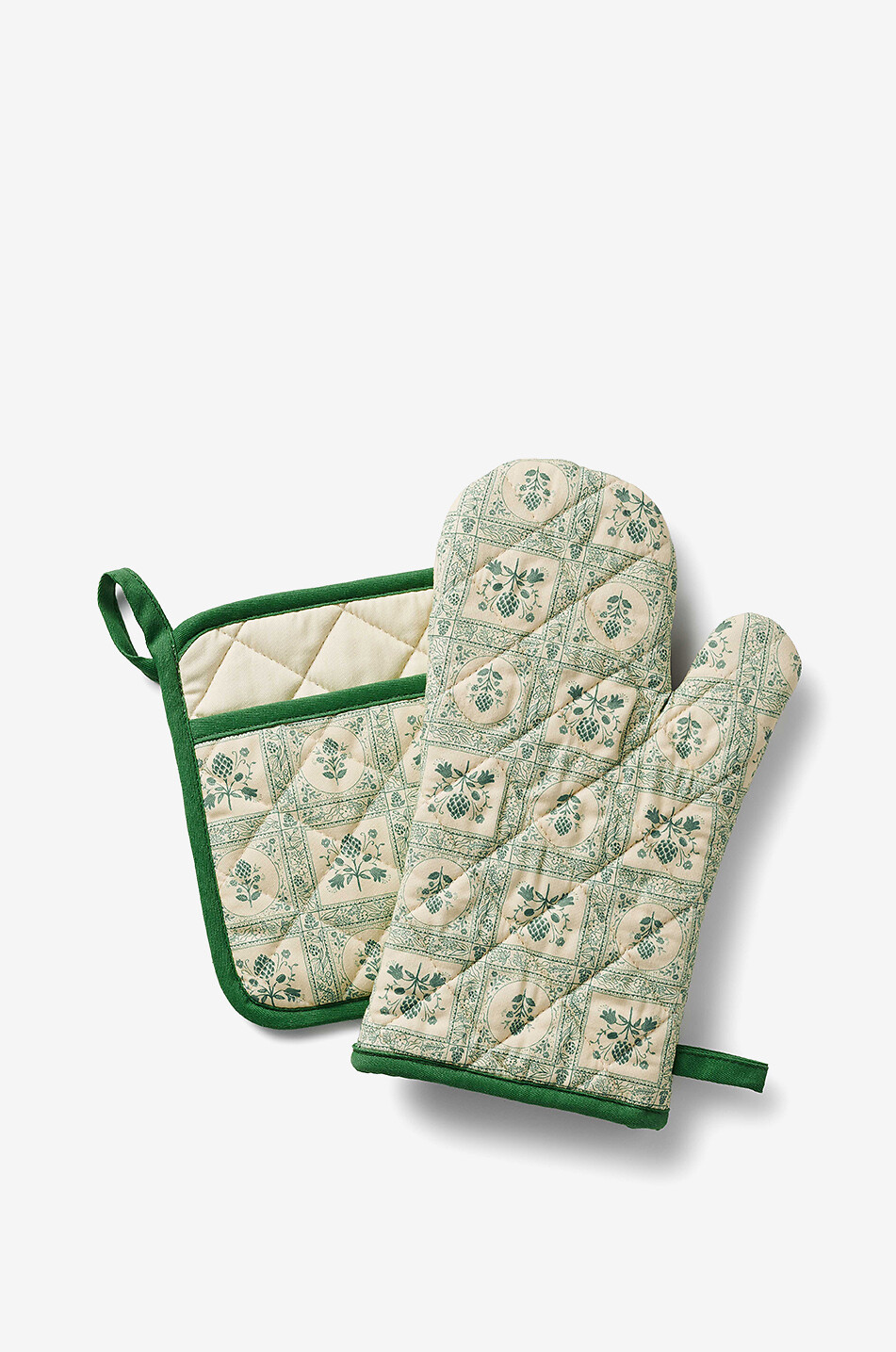 RIFLE PAPER & CO Lot de deux gants de four en coton matelassé à motif botanique Artichoke Maison VERT 2