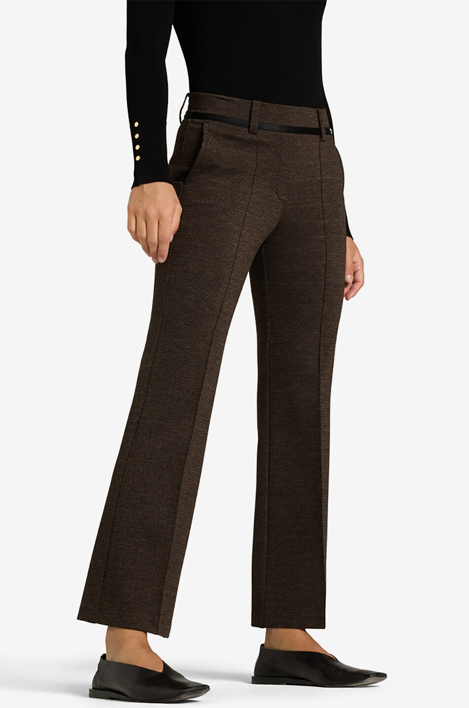 CAMBIO Pantalon cropped évasé en micro tweed Françoise Cropped Femme MARRON FONCÉ 3
