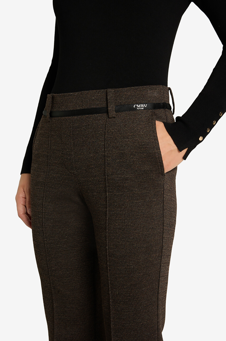 CAMBIO Pantalon cropped évasé en micro tweed Françoise Cropped Femme MARRON FONCÉ 6