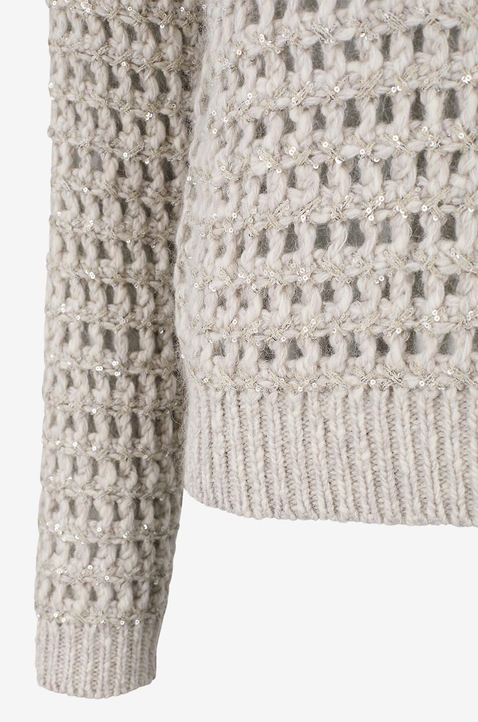 BRUNELLO CUCINELLI Pullover mit Rundhalsausschnitt aus Kaschmir-Woll-Ajour-Strick Damen HELLGRAU 3