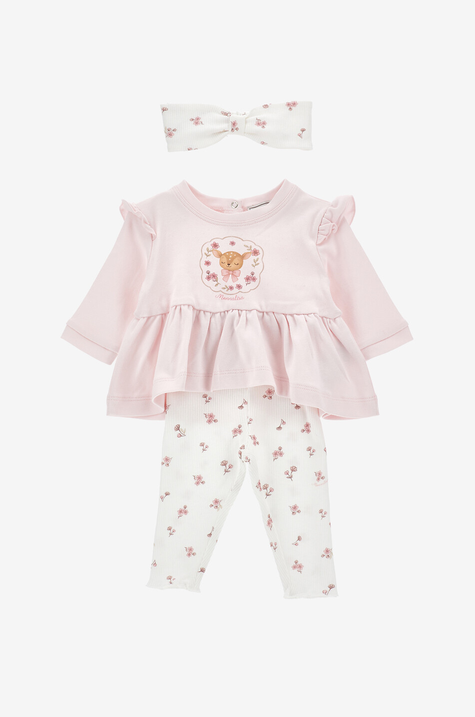 MONNALISA Fawn 3-piece cotton baby set Baby PINK 1