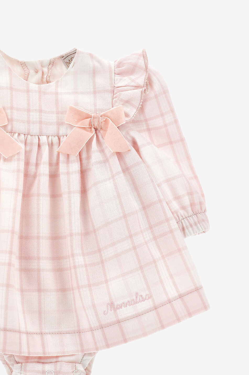 MONNALISA Checked cotton baby dress and bloomers with bows Baby PINK 3