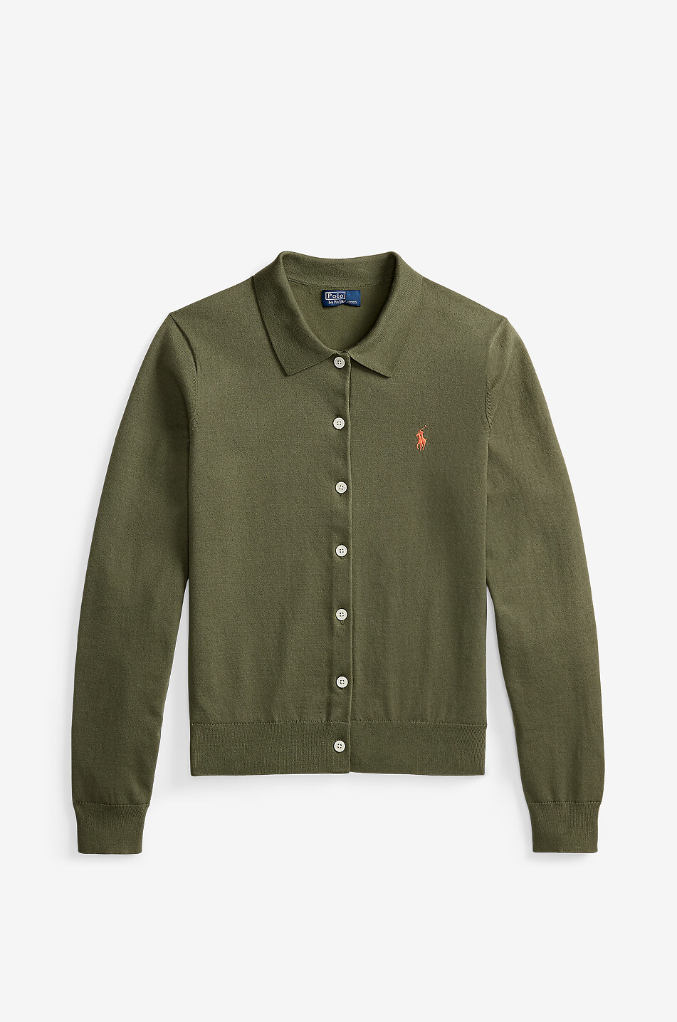 POLO RALPH LAUREN Pony fine-gauge cotton cardigan with polo collar Women KHAKI 1