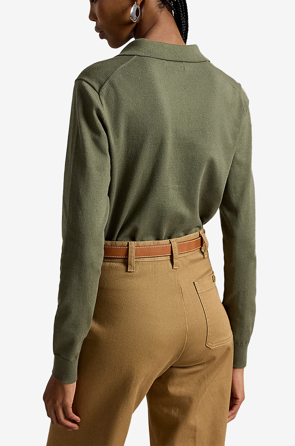 POLO RALPH LAUREN Pony fine-gauge cotton cardigan with polo collar Women KHAKI 3