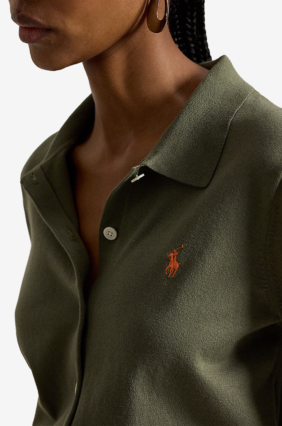 POLO RALPH LAUREN Pony fine-gauge cotton cardigan with polo collar Women KHAKI 5