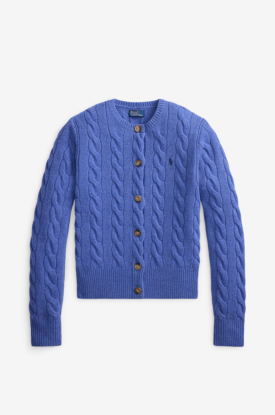 Pony crewneck cable-knit wool and cashmere cardigan