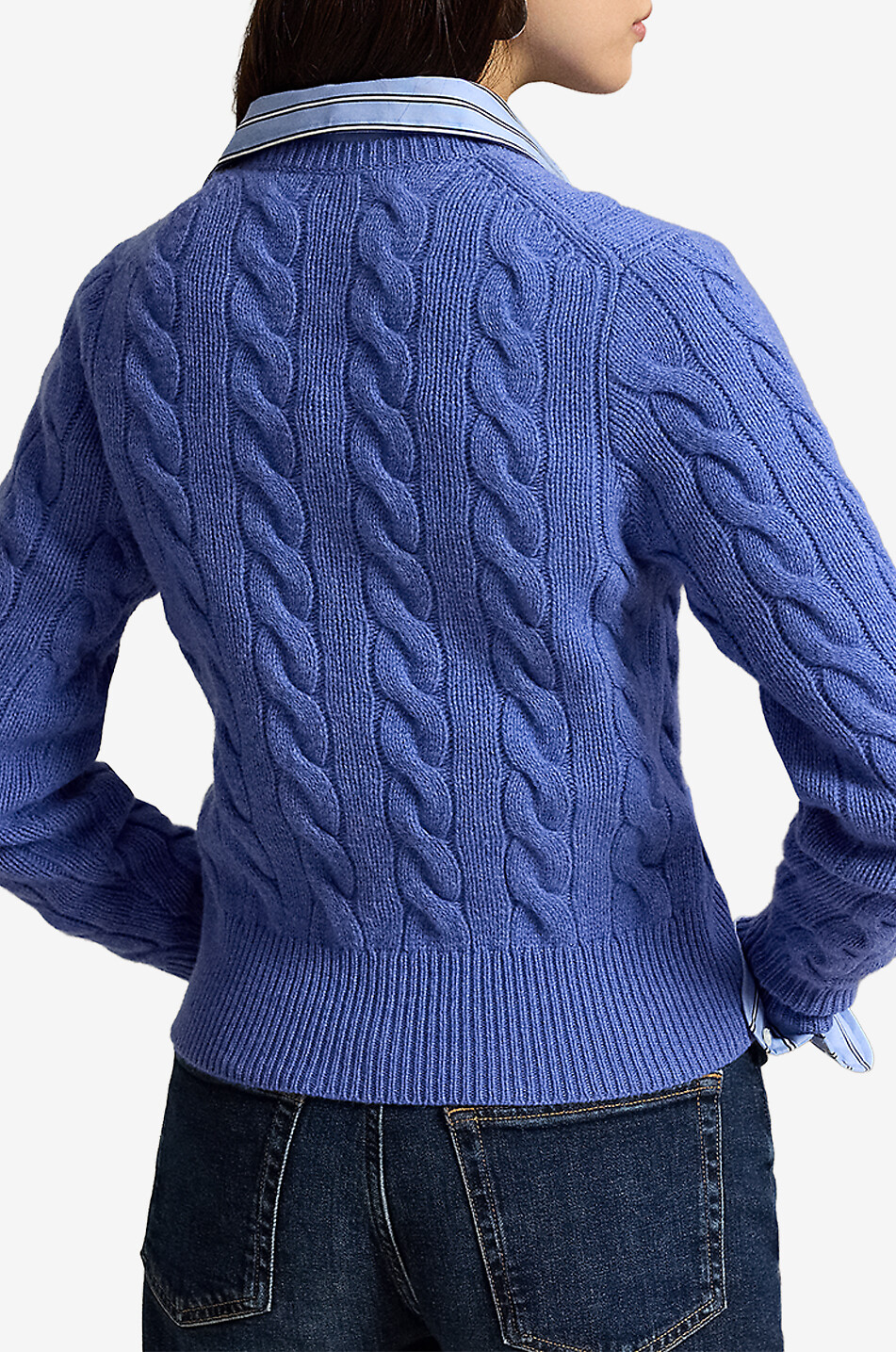 POLO RALPH LAUREN Pony crewneck cable-knit wool and cashmere cardigan Women BLUE 3