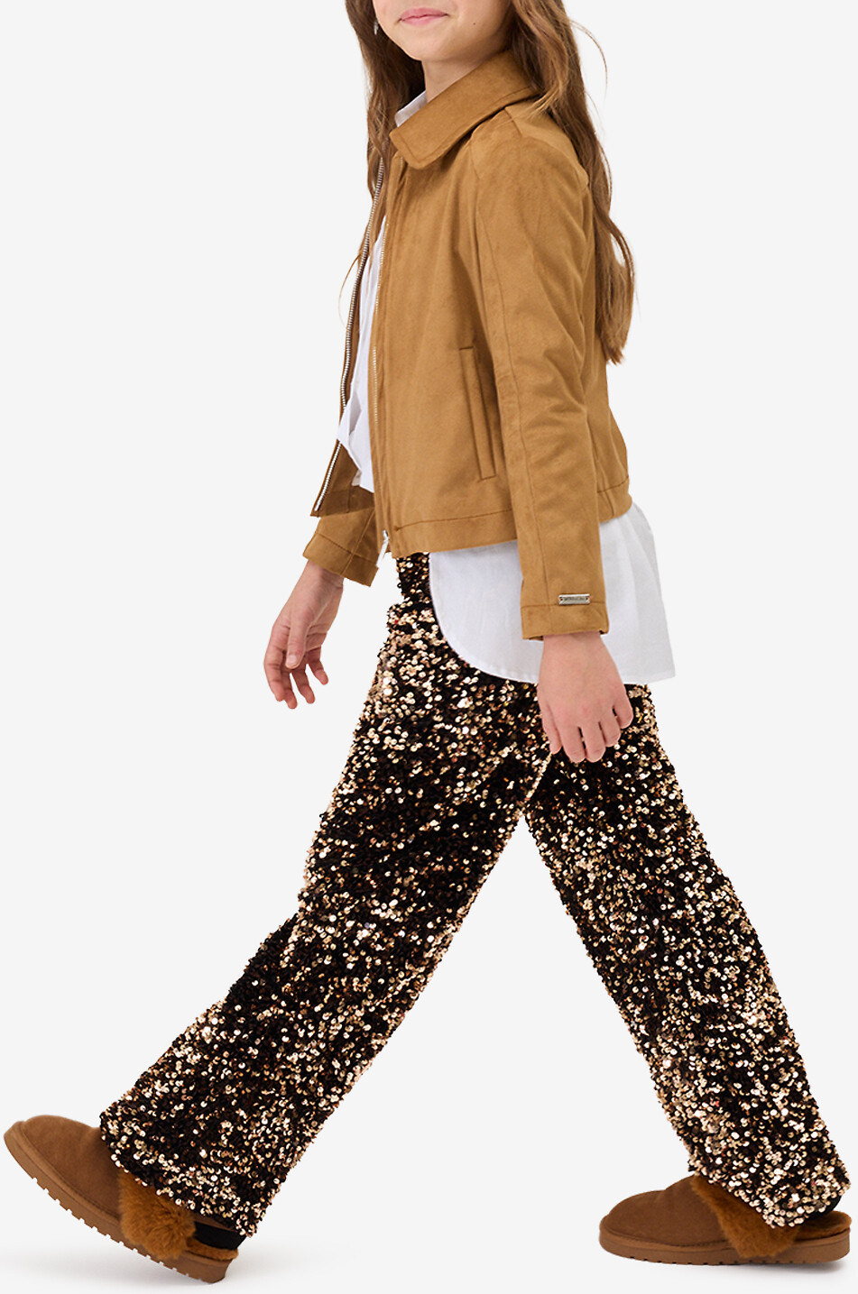 MONNALISA Sequins lined straight-leg girl's trousers Girl BROWN 3