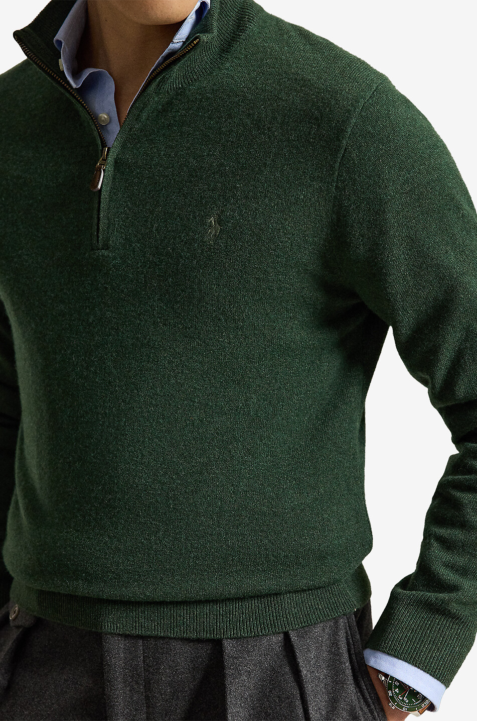 POLO RALPH LAUREN Pony half-zip stand-up collar wool jumper Men DARK GREEN 6