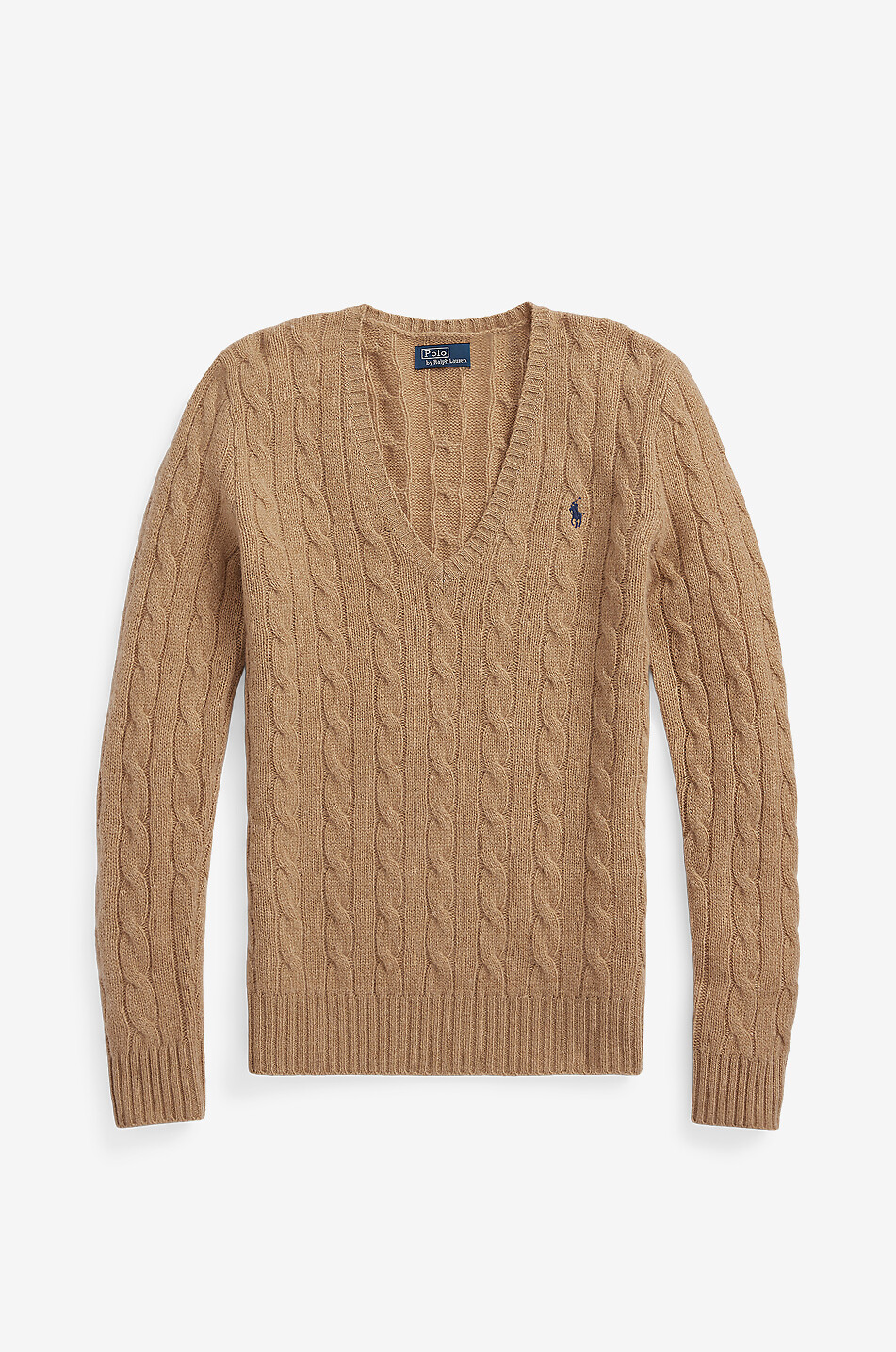 POLO RALPH LAUREN Pony wool and cashmere V-neck cable-knit jumper Women CAMEL 1