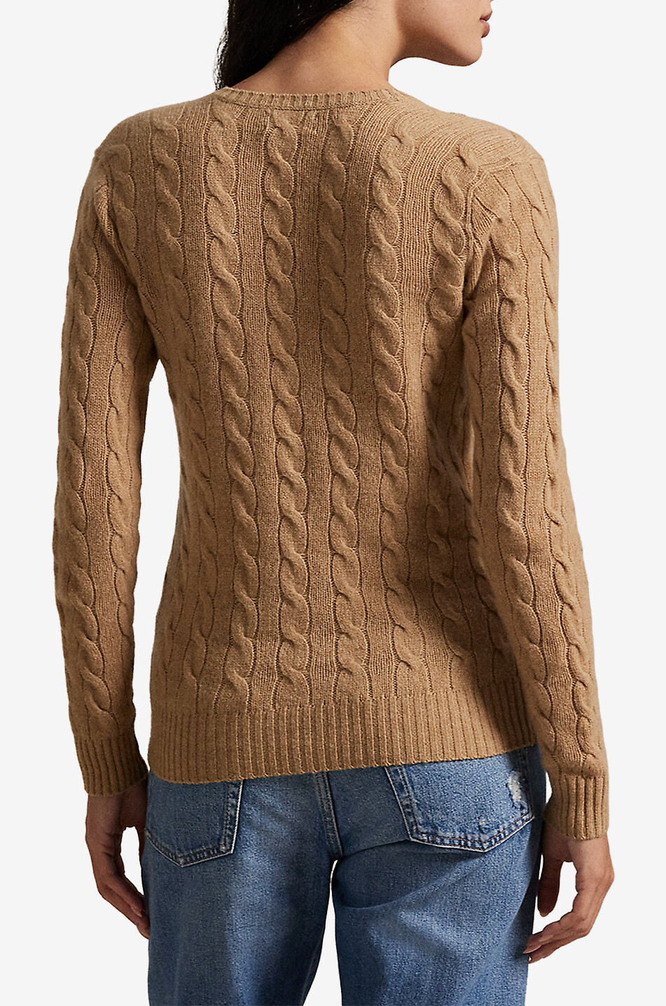 POLO RALPH LAUREN Pony wool and cashmere V-neck cable-knit jumper Women CAMEL 3
