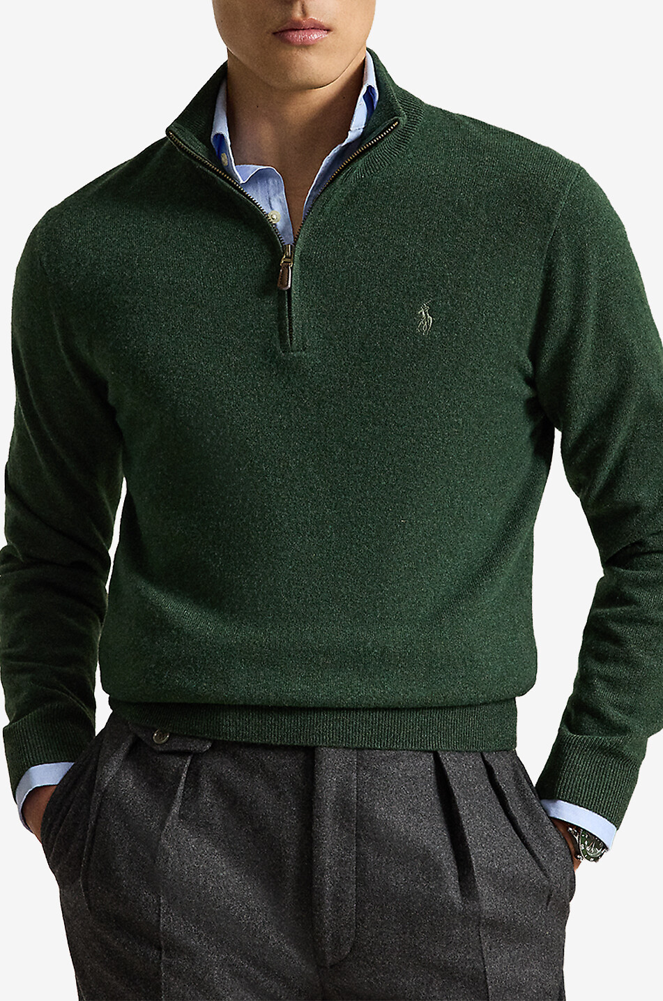 POLO RALPH LAUREN Pony half-zip stand-up collar wool jumper Men DARK GREEN 2