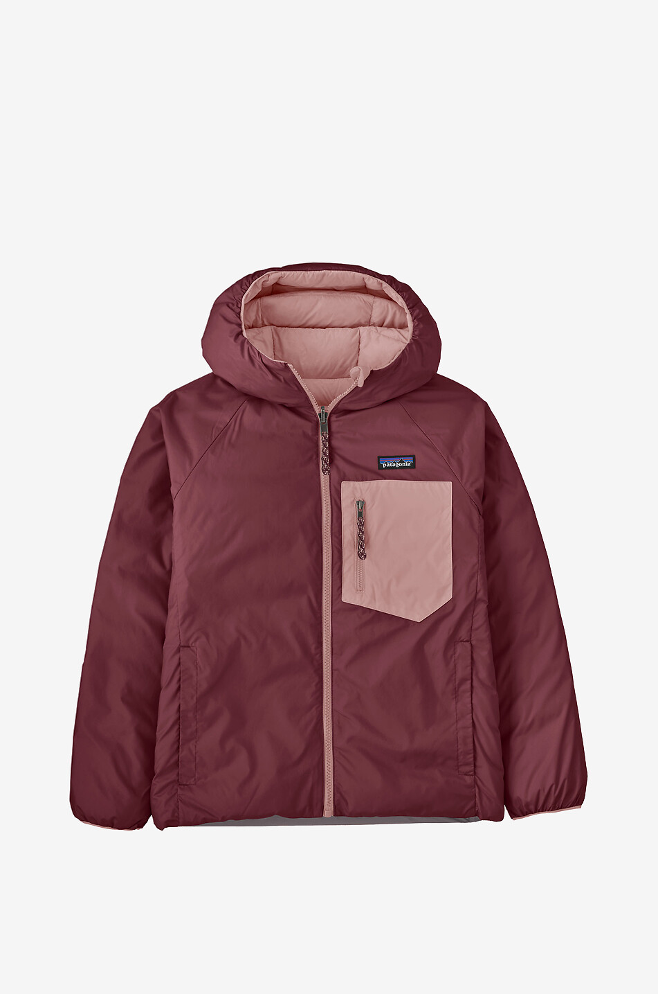 Reversible hooded technical taffeta children's puffer jacket