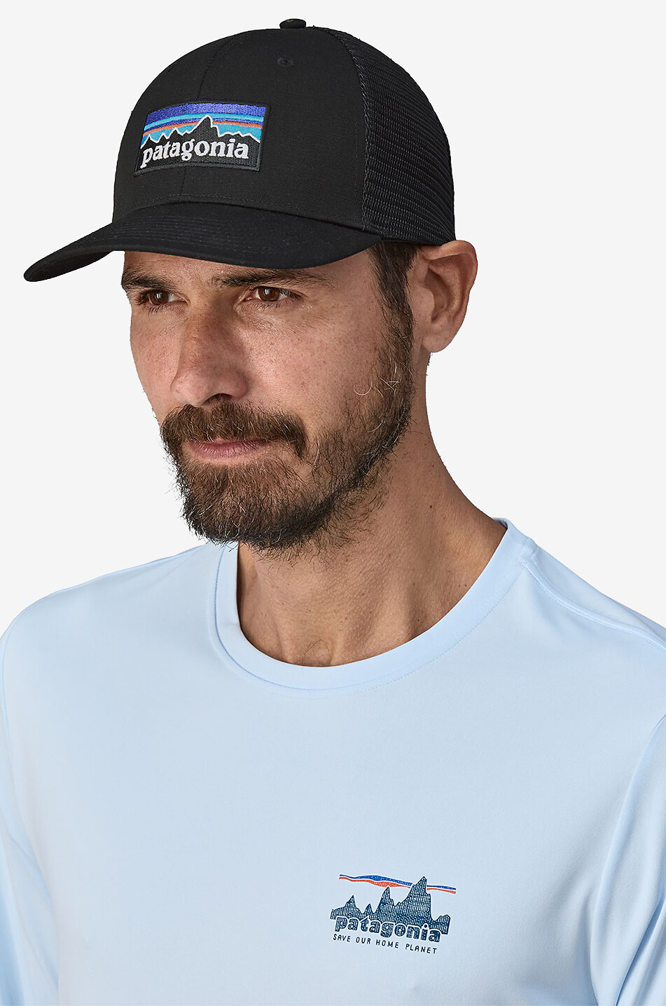 PATAGONIA P-6 Logo Trucker mesh and organic cotton baseball cap Men BLACK 3