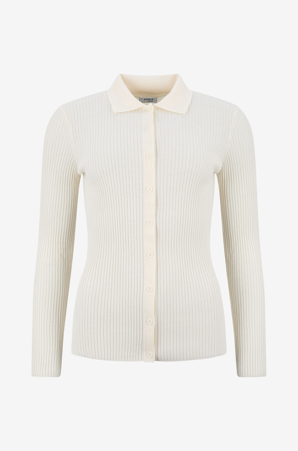 AKRIS PUNTO Rib knit short-sleeved sheath jumper with stand-up collar Women EGGSHELL 1