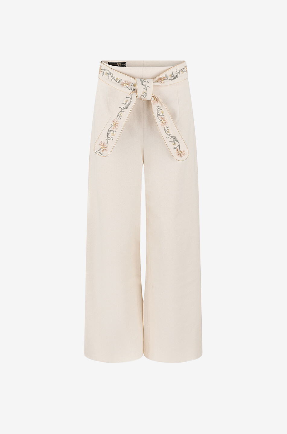 ROSEWATER HOUSE Brodé wide-leg cotton trousers with tie waist Women EGGSHELL 1