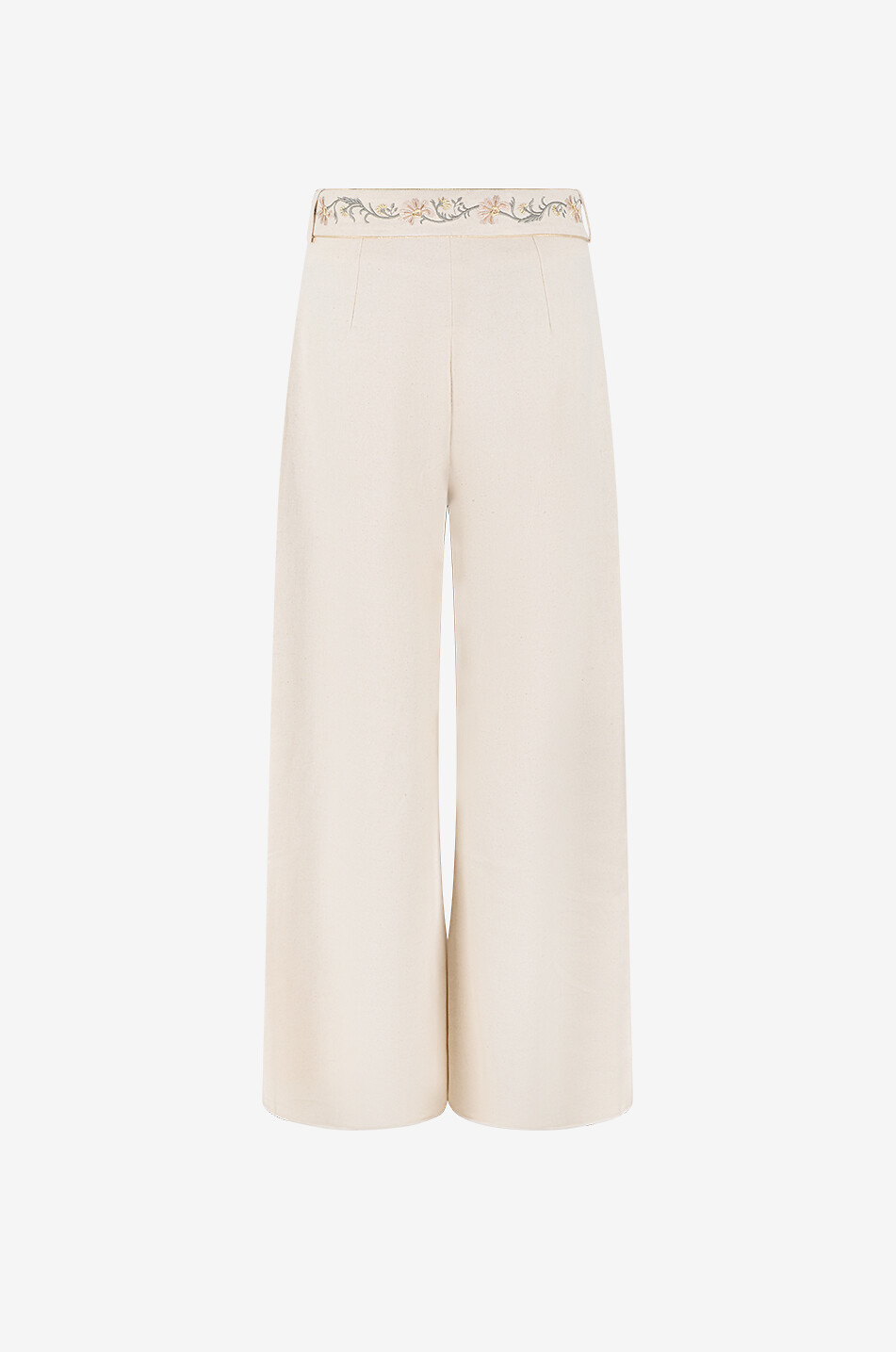 ROSEWATER HOUSE Brodé wide-leg cotton trousers with tie waist Women EGGSHELL 2