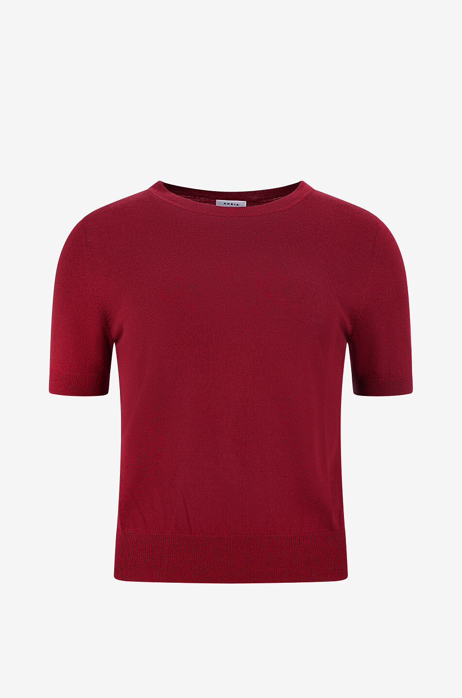 AKRIS PUNTO Kurzärmeliger Pullover mit Rundhalsausschnitt aus Schurwolle Damen DUNKELROT 1
