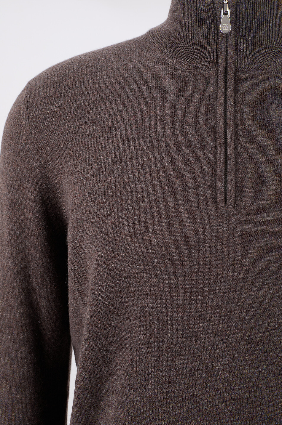 BRUNELLO CUCINELLI Cashmere jumper with half-zip stand-up collar Men DARK BROWN 3
