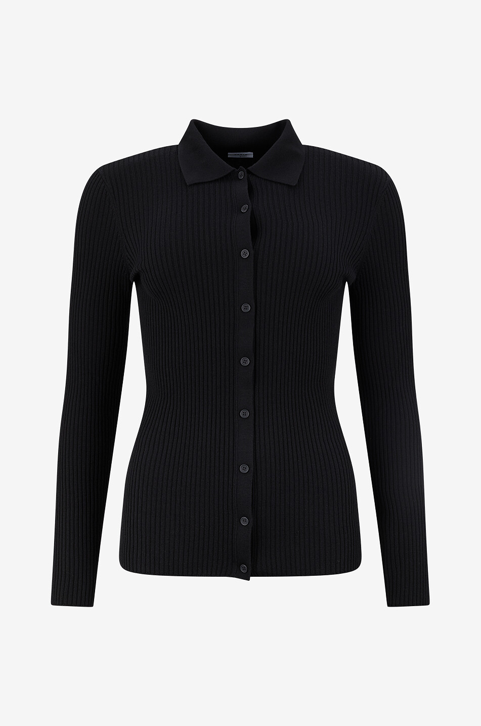 AKRIS PUNTO Rib knit short-sleeved sheath jumper with stand-up collar Women BLACK 1