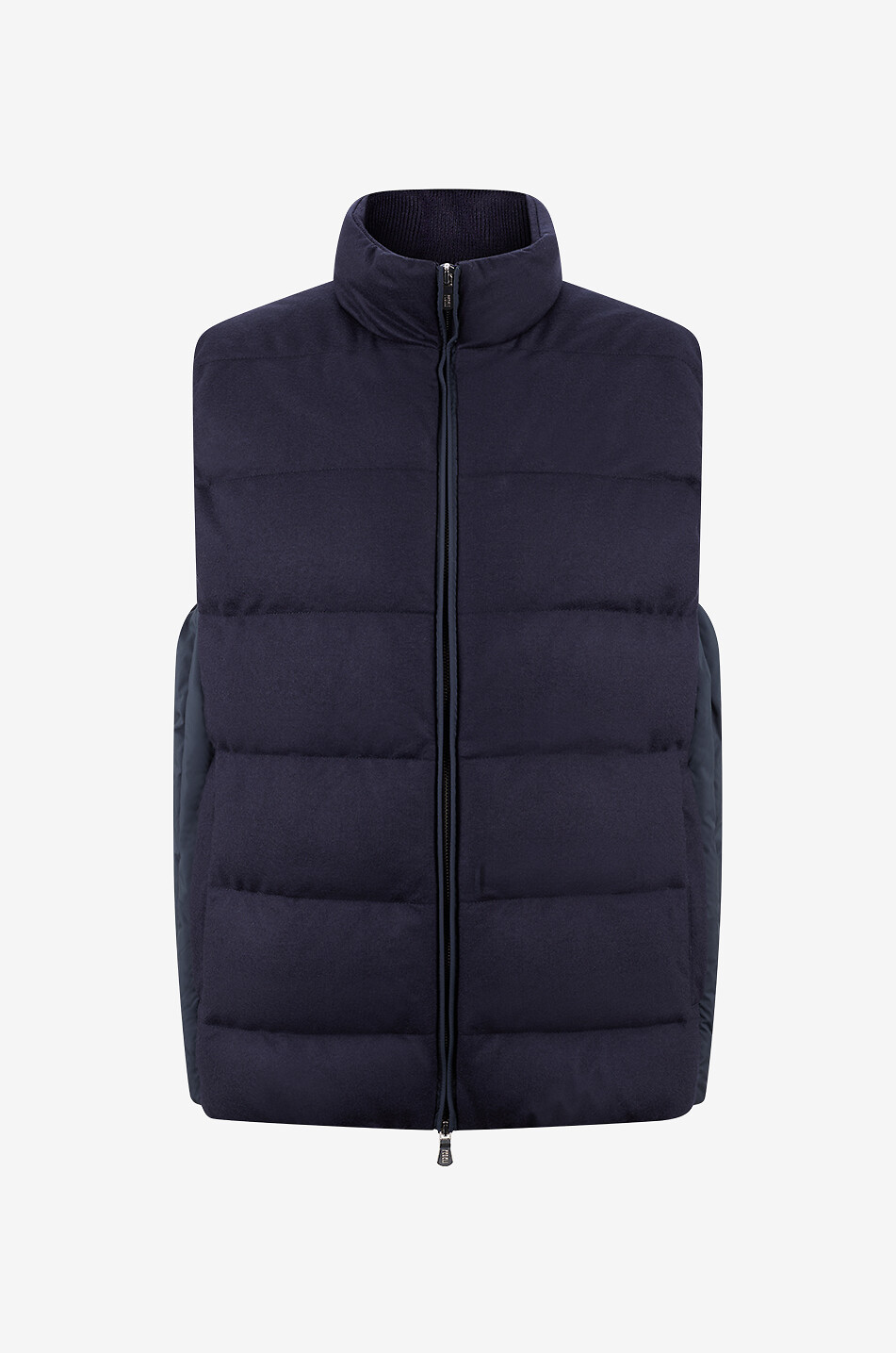 FEDELI Virgin wool sleeveless high-neck puffer jacket Men DARK BLUE 1
