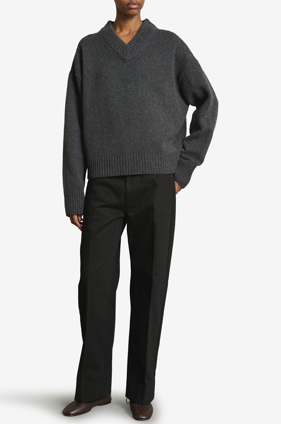 SOEUR Julie merino wool oversized V-neck jumper Women GREY 1