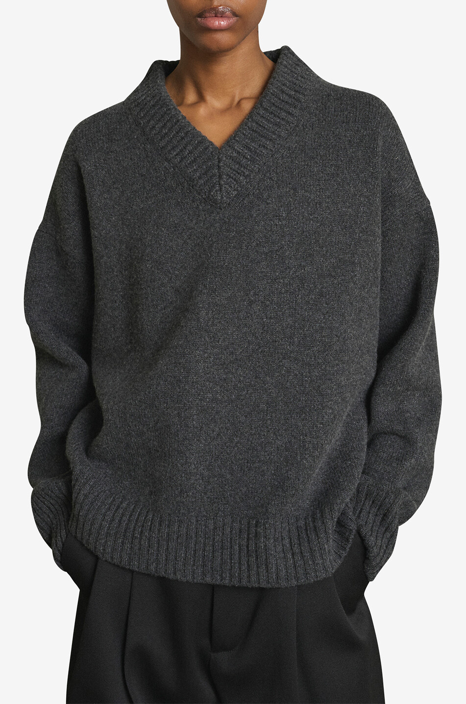 SOEUR Julie merino wool oversized V-neck jumper Women GREY 3
