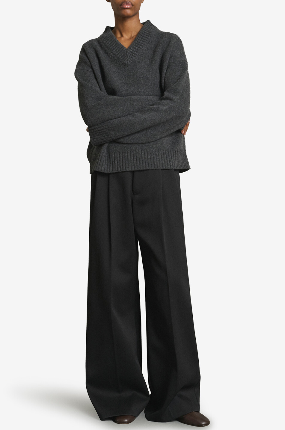 SOEUR Julie merino wool oversized V-neck jumper Women GREY 5