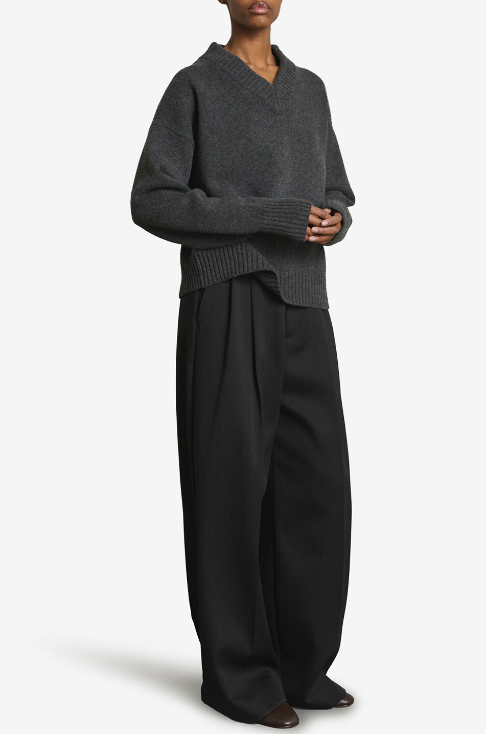 SOEUR Julie merino wool oversized V-neck jumper Women GREY 7