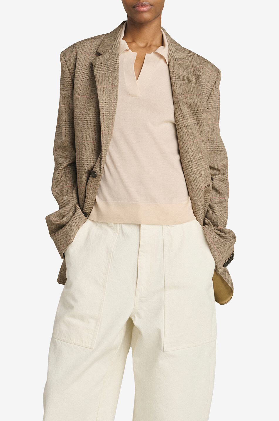 SOEUR Hermosa oversized checked cotton blazer Women LIGHT BROWN 4