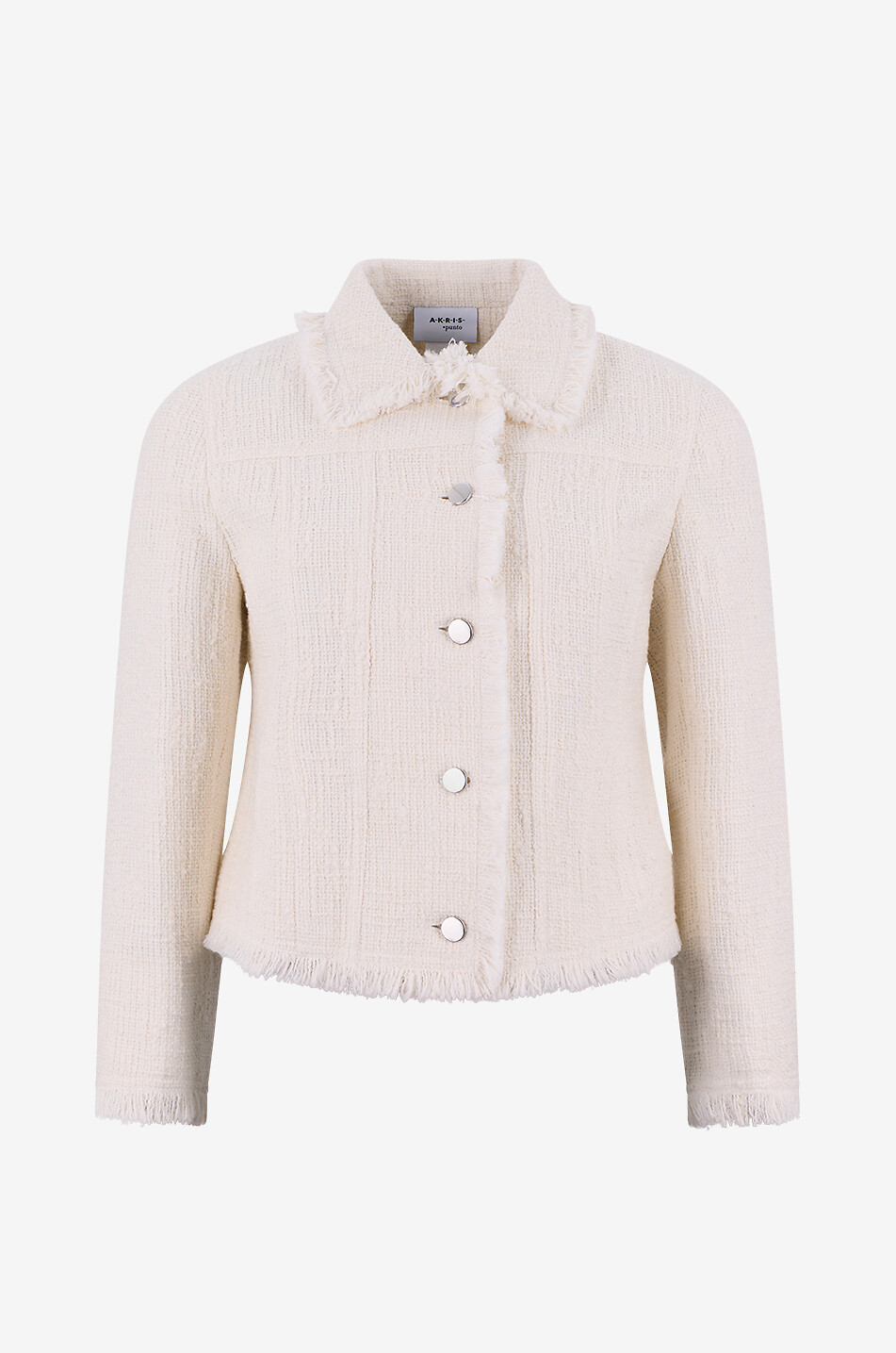 AKRIS PUNTO Short lightweight tweed jacket with frayed hems Women EGGSHELL 1