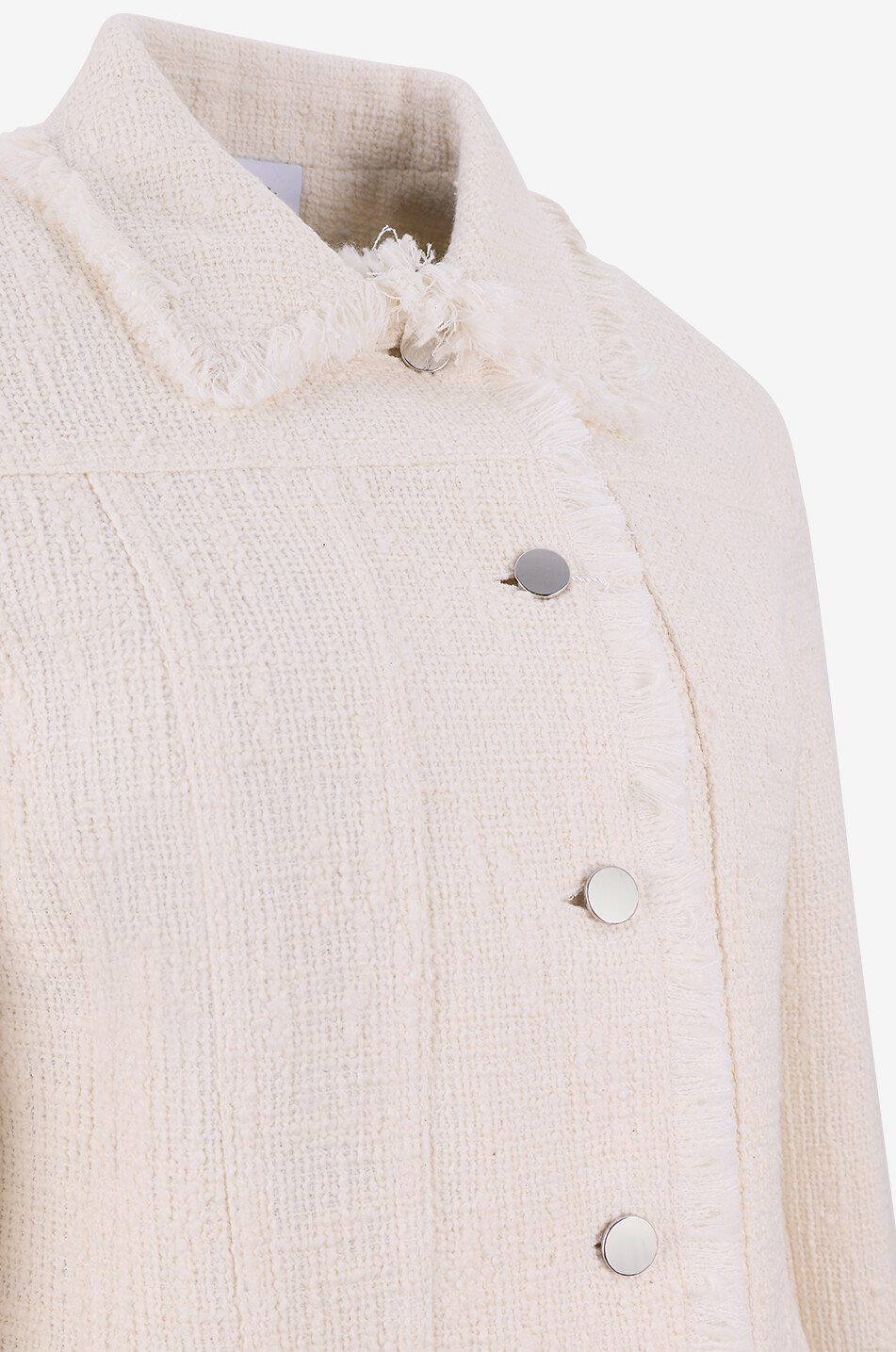 AKRIS PUNTO Short lightweight tweed jacket with frayed hems Women EGGSHELL 3